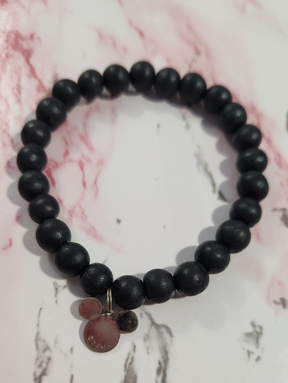 Disney Black Beaded Bracelet with Mickey Charm